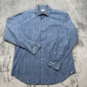 Peter Millar Meakanu Print Indigo Mens Size Large Button Up Cotton Floral